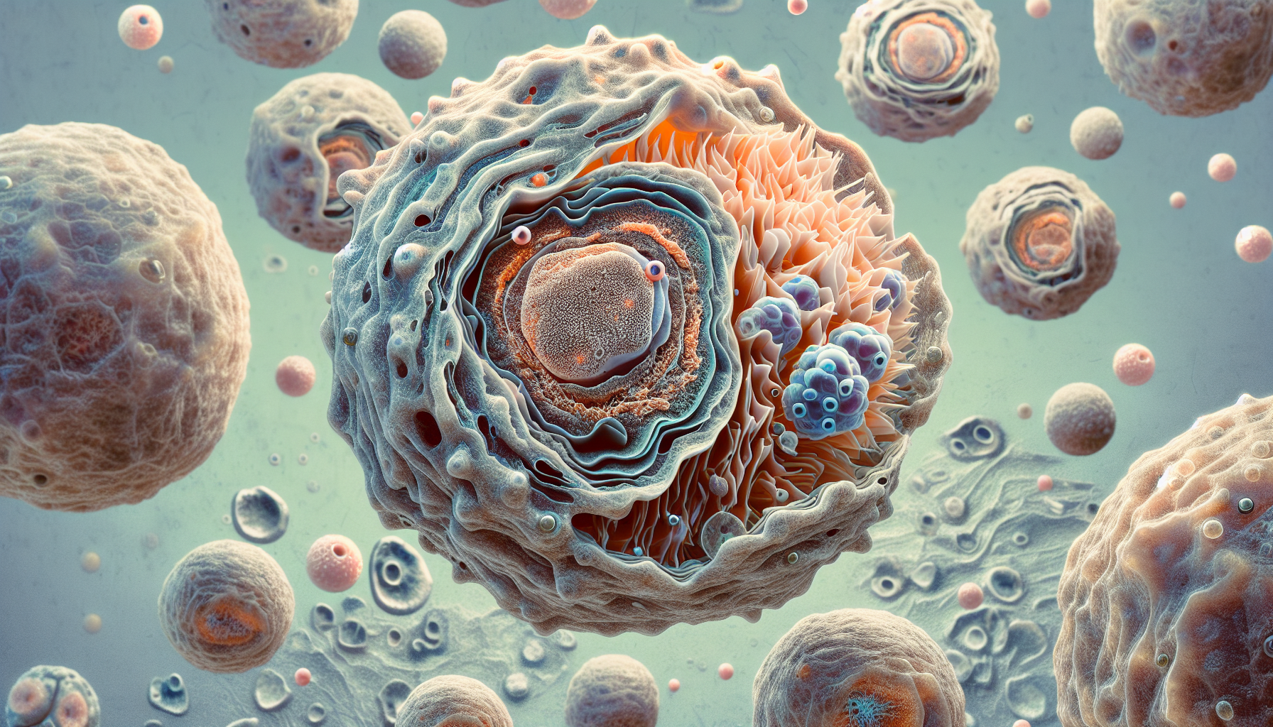 Illustration of cellular decline and genetic factors in aging process