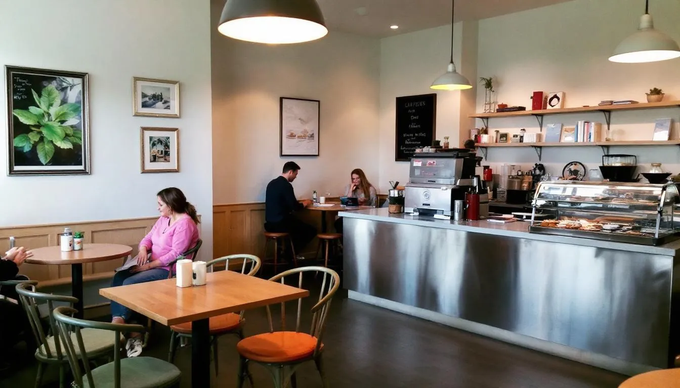 A cozy cafe in Buckhead, Atlanta, featuring outdoor seating and patrons enjoying their meals. The establishment is likely subject to Georgia's combined sales tax rate, contributing to local revenue and public services.