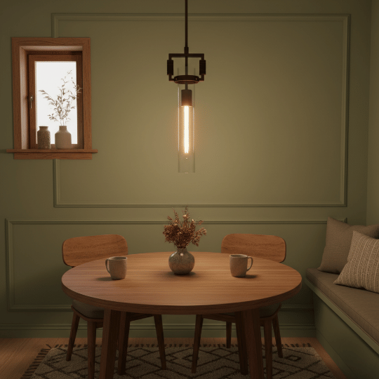 Antique style pendant light fixture used for vintage kitchen lighting ideas.