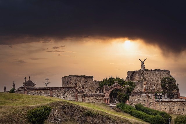 cemetery, sunset, landscape