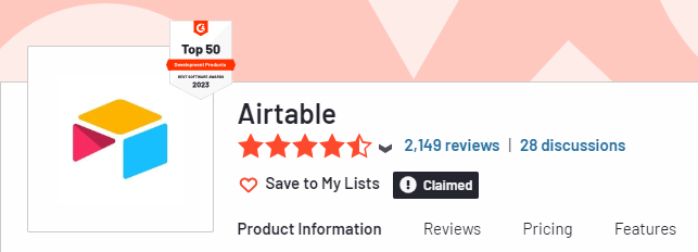 airtable rating on g2.com