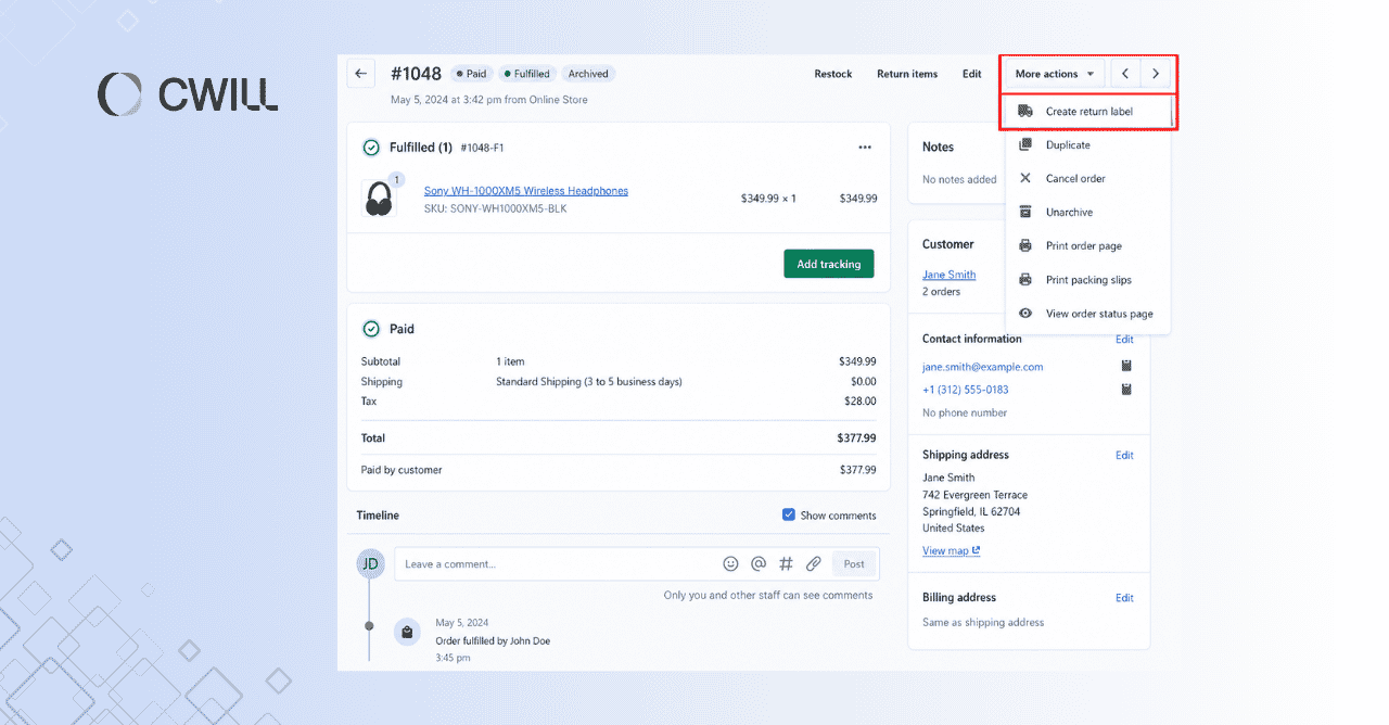 shopify return labels