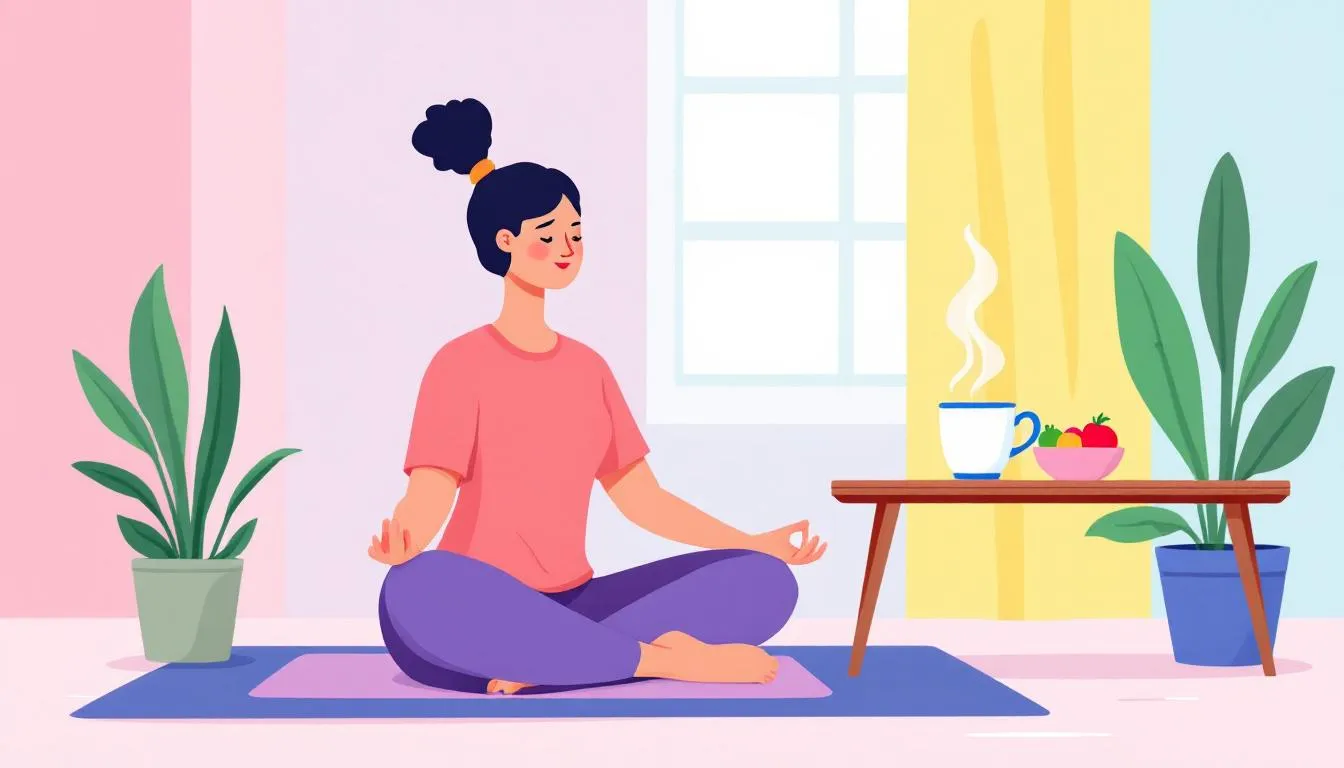 A peaceful morning scene with a person practicing morning rituals for a healthy start.