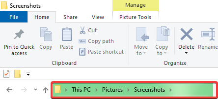 Screenshots folder under pictures