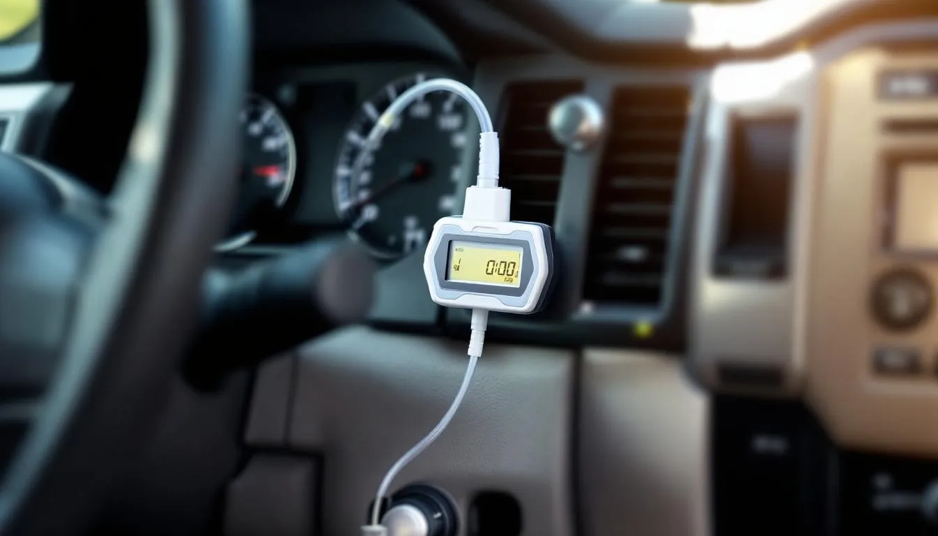 An ignition interlock machine is installed in a car, designed to prevent impaired driving by requiring the driver to take a breath test to measure their blood alcohol concentration before starting the vehicle. This technology is often used as a penalty for individuals convicted of DUI offenses, ensuring that they cannot operate the motor vehicle while under the influence of alcohol or drugs.