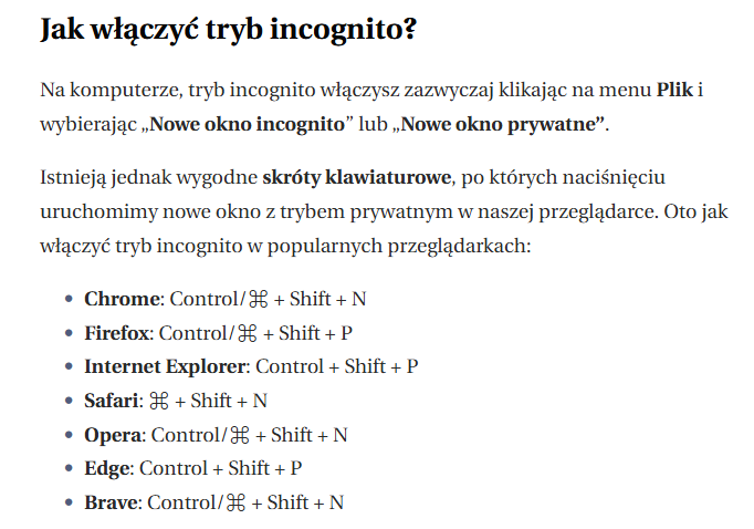 Jak włączyć tryb incognito?