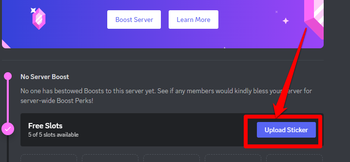 Picture showing the upload sticker button on Discord