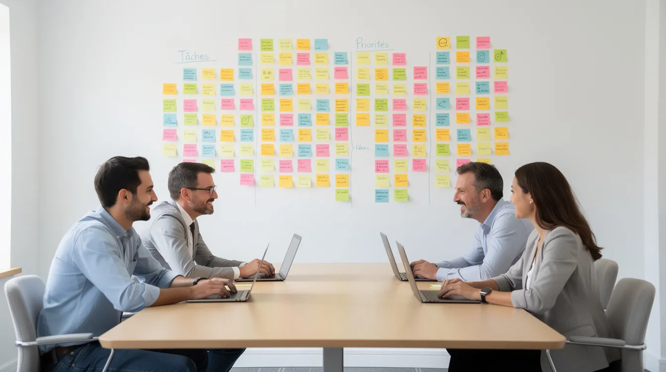 Équipe réunie autour d'une table pour planifier un projet ERP.