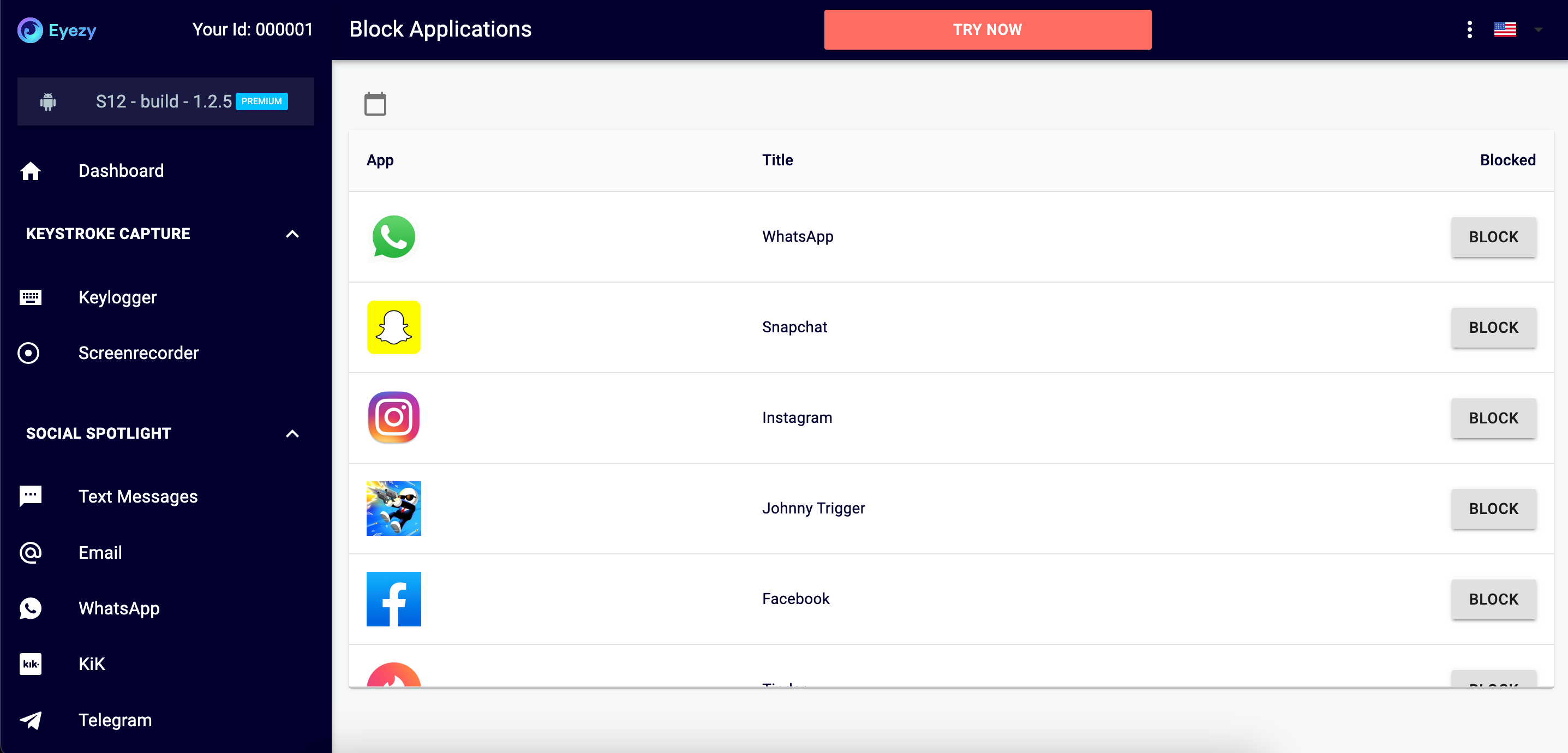 Block applications from the app drawer on Eyezy 