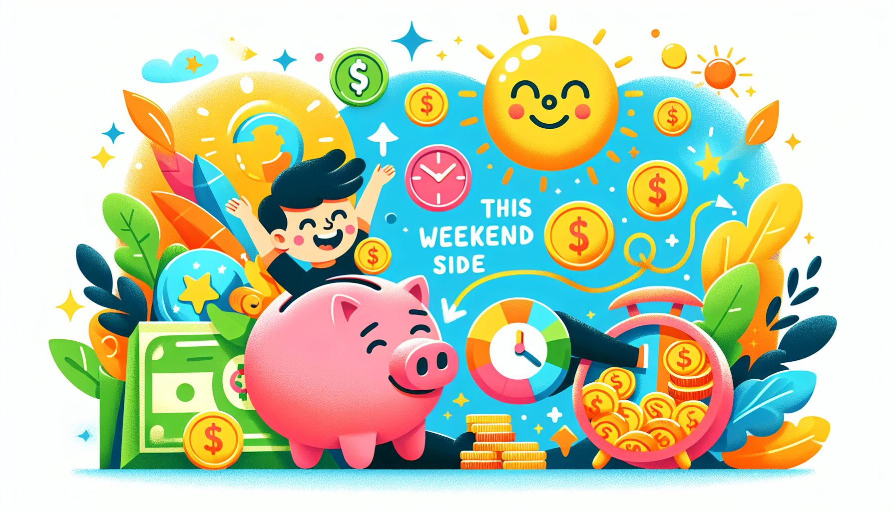 An illustration showing the benefits of weekend side hustles.