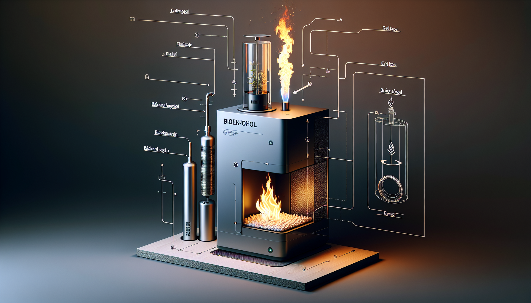 Diagram illustrating how bioethanol fireplaces work.