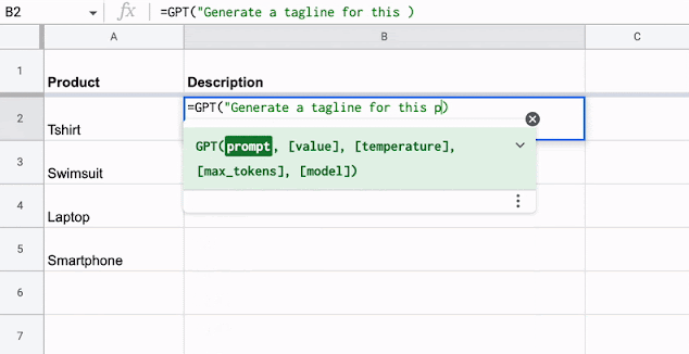 A screenshot of GPT Workspace, one of many Google Sheets add-ons.