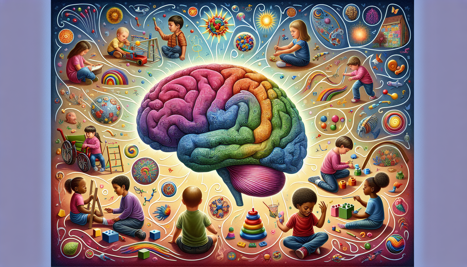 An illustration showing cognitive and developmental aspects of autism.