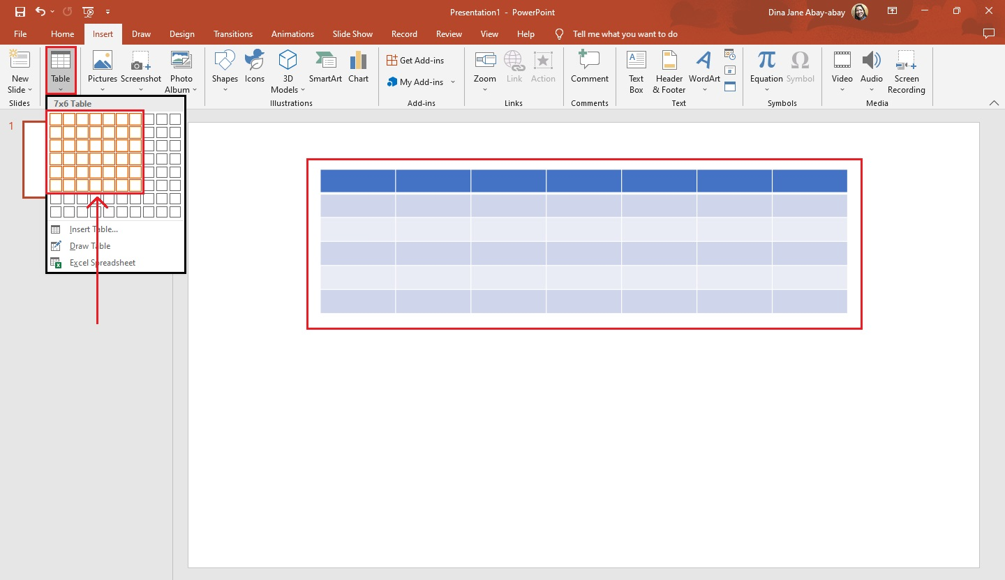 select 7x6 dimension for your own PowerPoint calendar