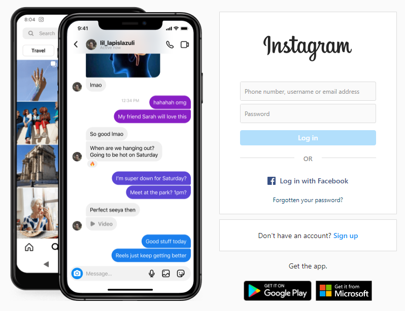 Screenshot of Instagram login 