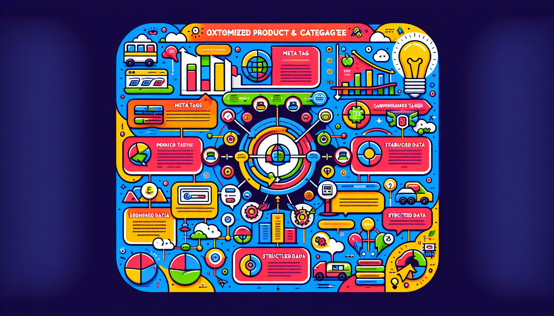 An infographic illustrating the optimization of product and category pages for better SEO.