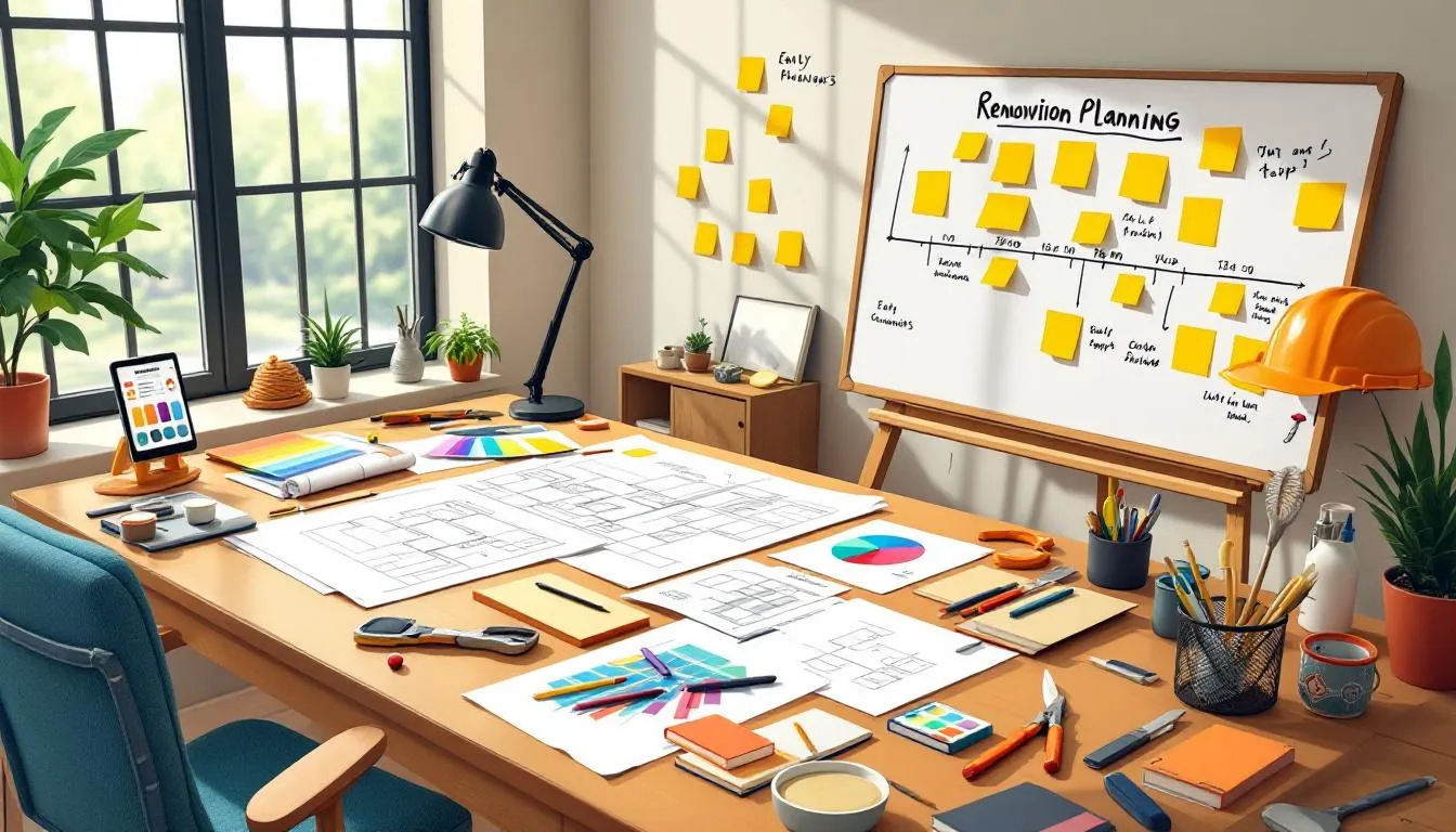 An organized workspace showing early planning for a renovation project, illustrating the importance of planning early.