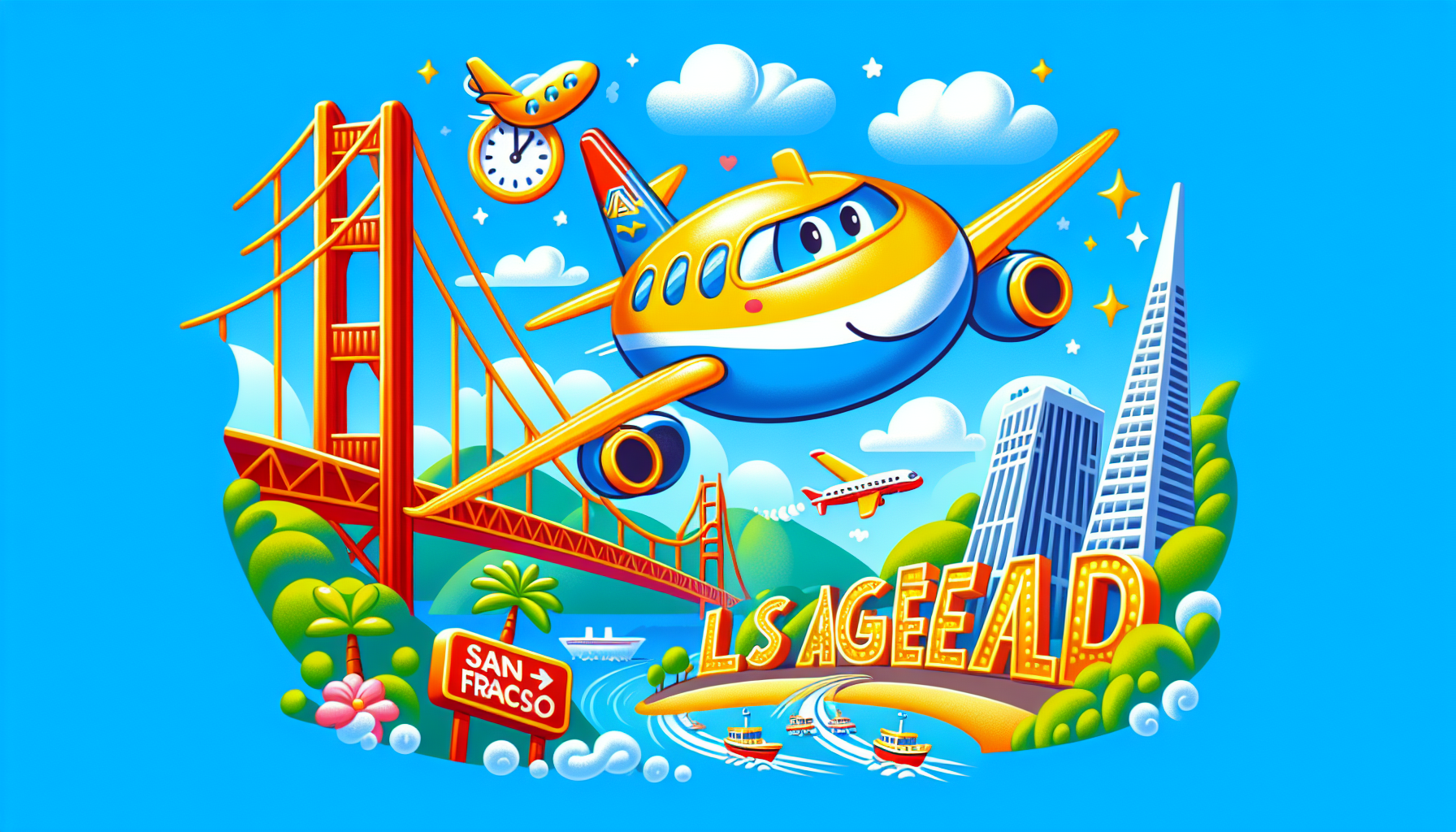 An illustration depicting the average flight time from San Francisco to Los Angeles.