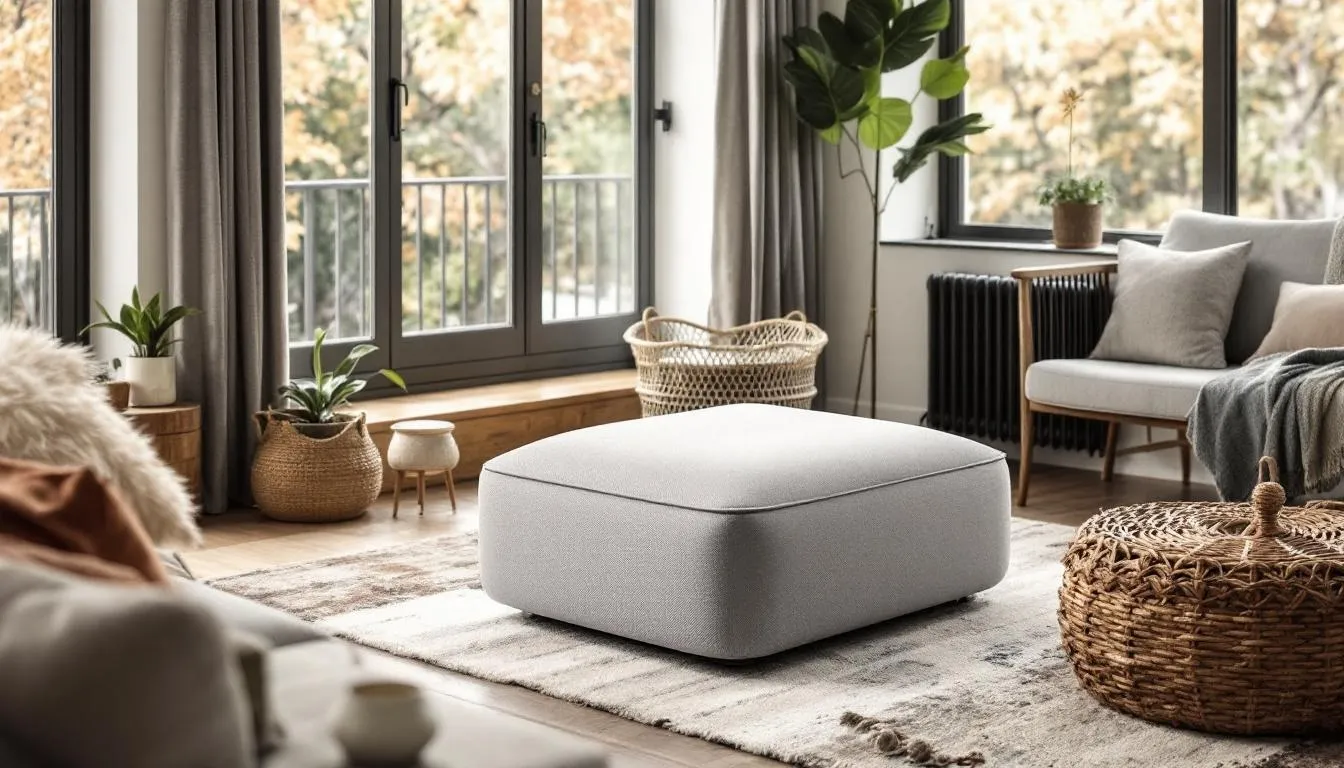 Functional Uses Beyond the Living Room, illustrating an ottoman in a versatile setting.