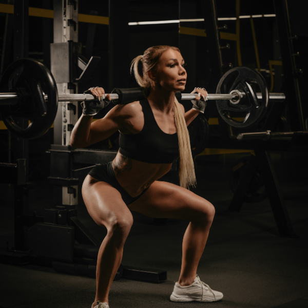 Image showing a lifter maintaining perfect squat form in a power rack.