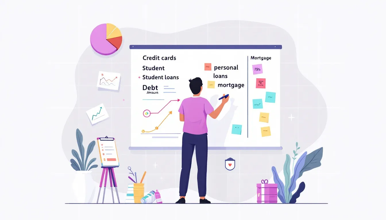 A person creating a debt organization chart to prioritize and manage their debts.