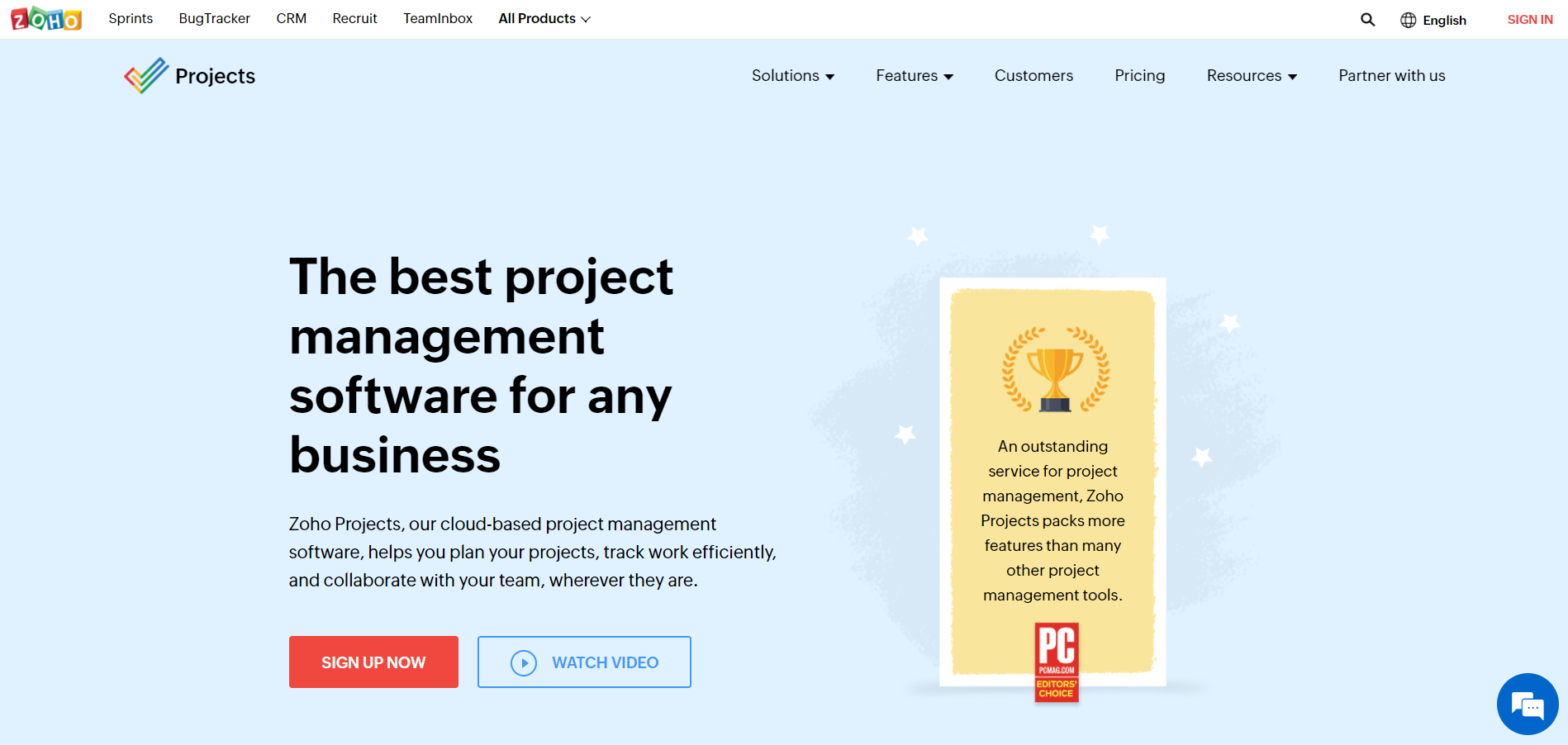 Zoho Projects main page