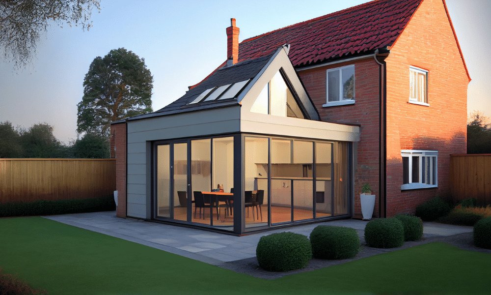Modern conservatory with building regulations approval stay warmer with hybrid roof for natural light
