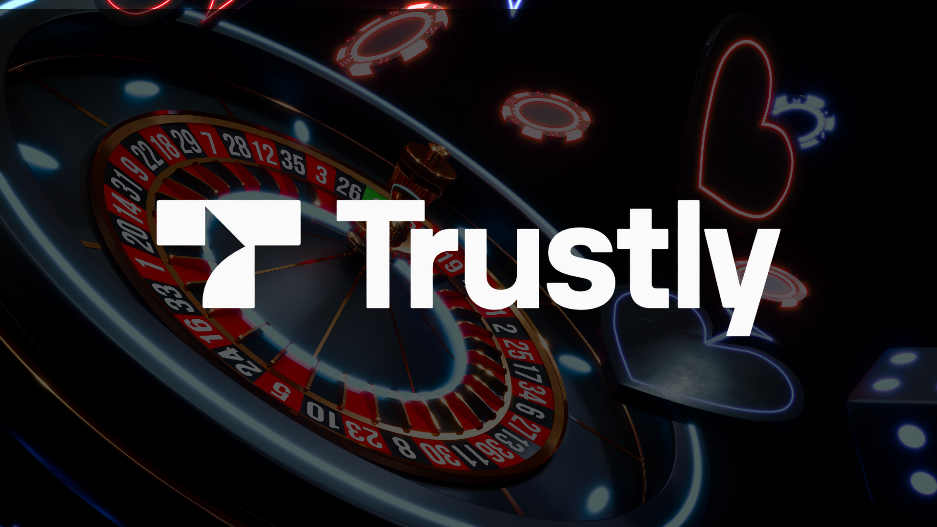 Trustly som betalningsmetod på online casino med roulette och casinobrickor i bakgrunden.