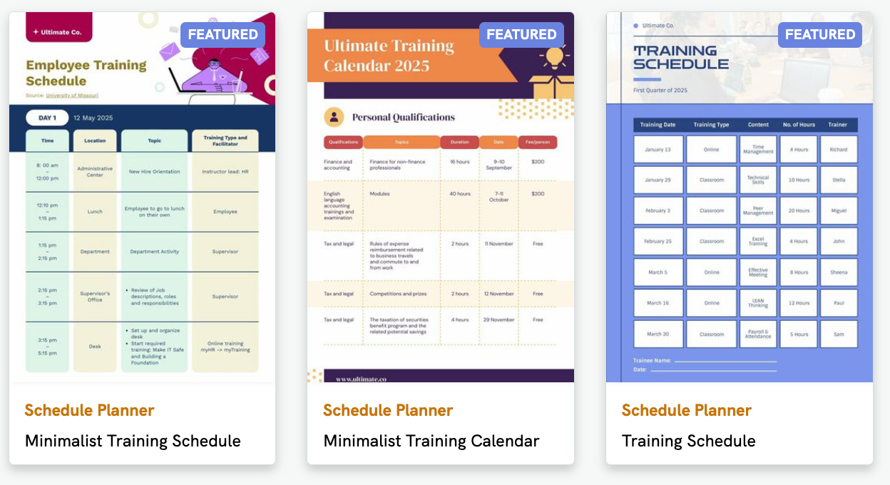 Training, learning and development schedule template