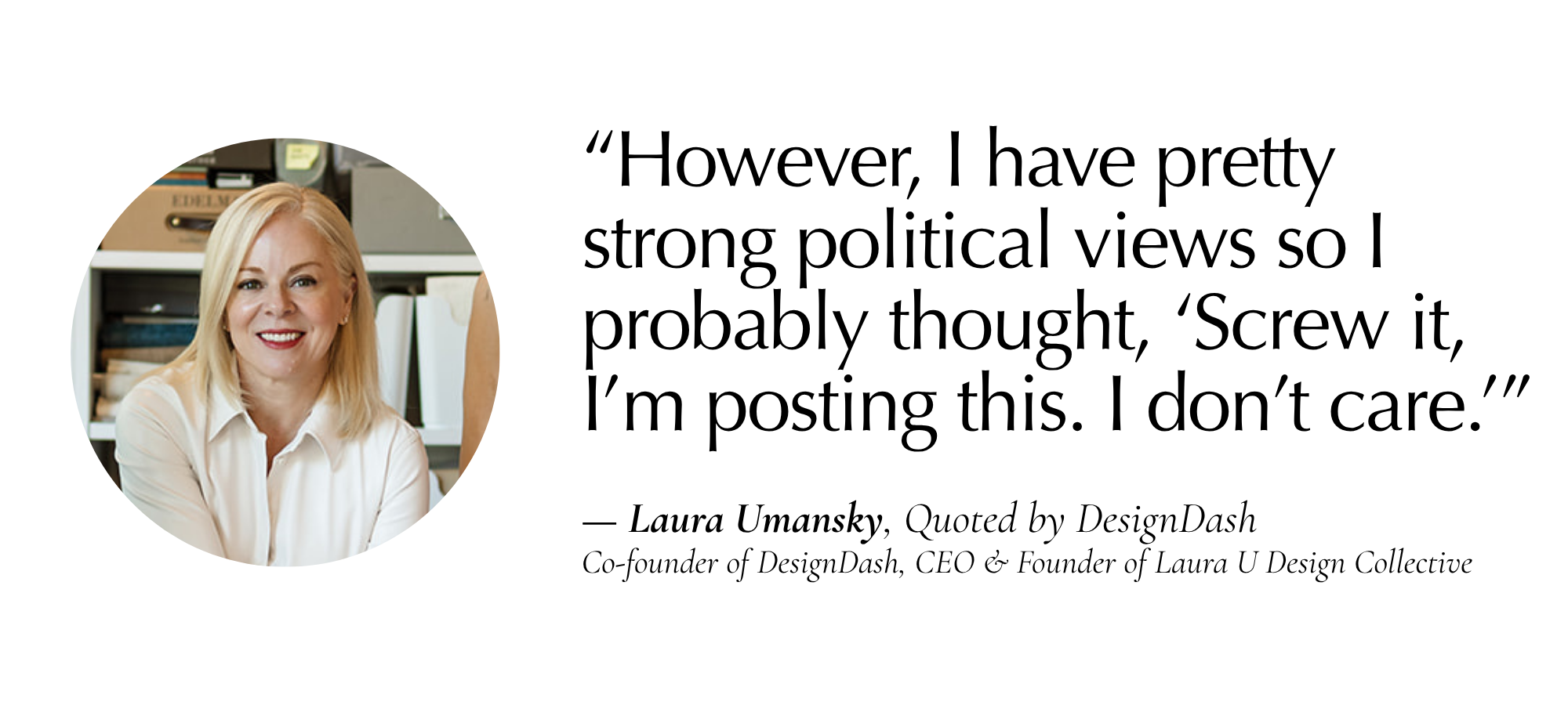 typed quote with a photo bubble of Laura
