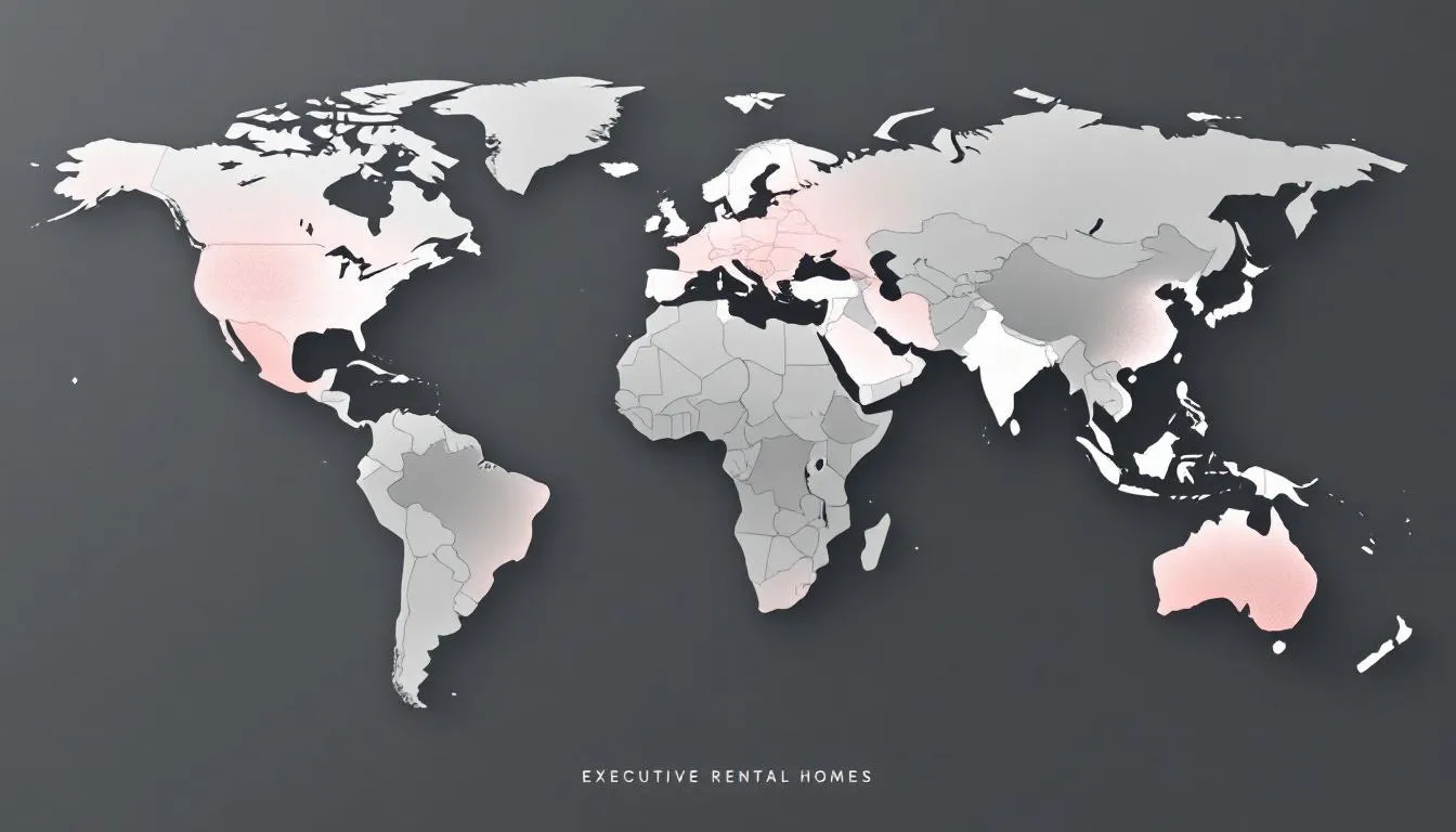A world map highlighting global availability of executive rental homes.
