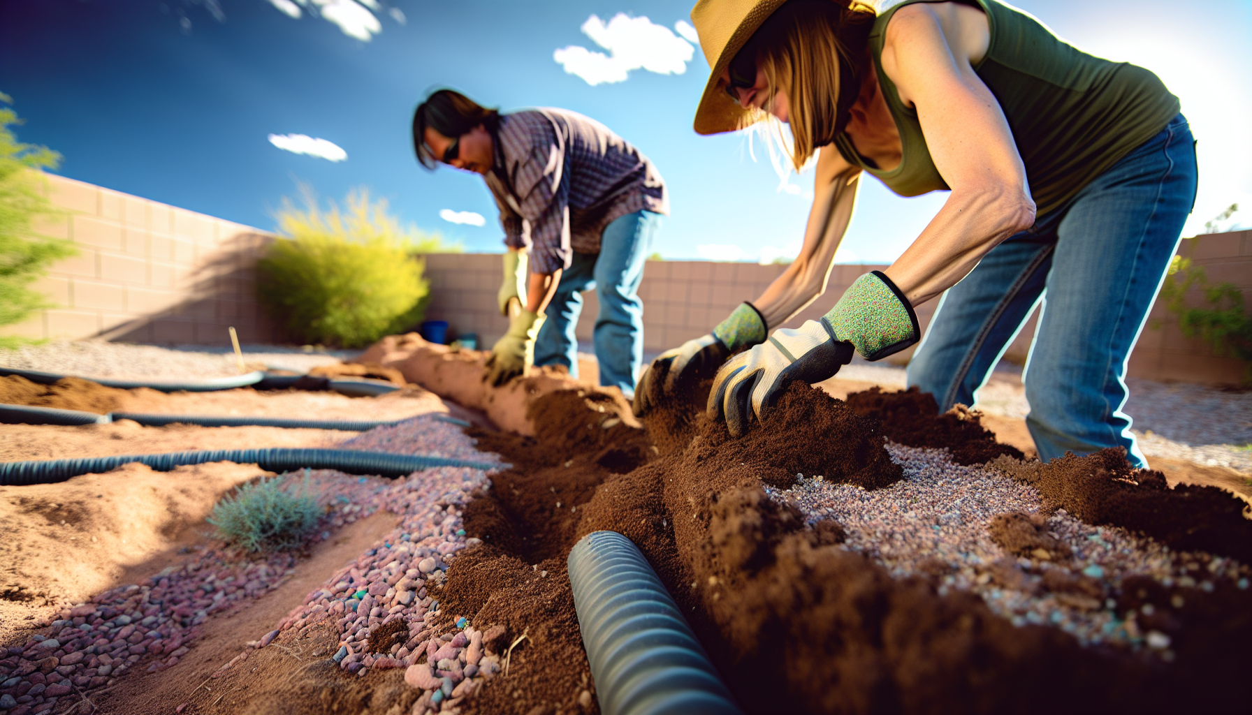 Soil preparation and drainage for xeriscape garden