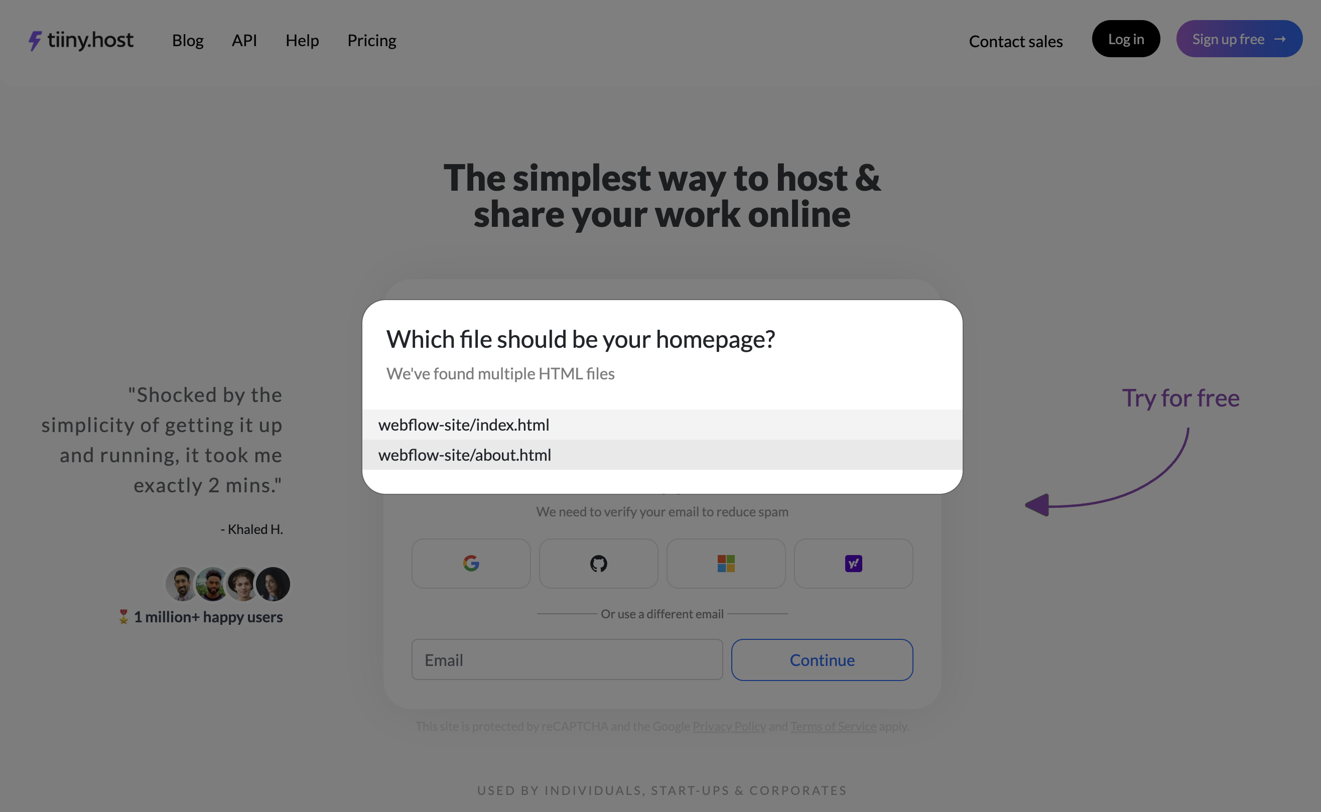Select the HTML file you want to set as your website's homepage