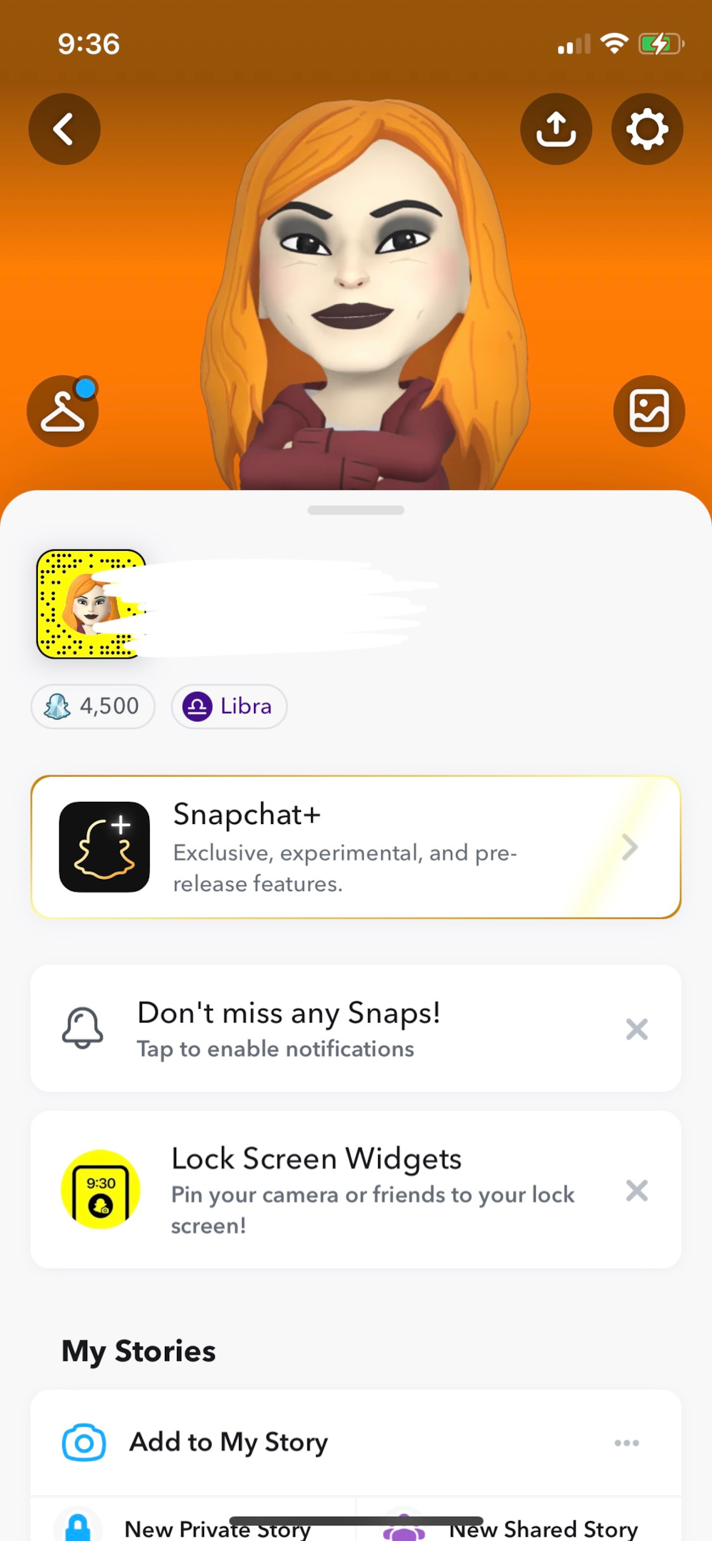 Screenshot of Snapchat account