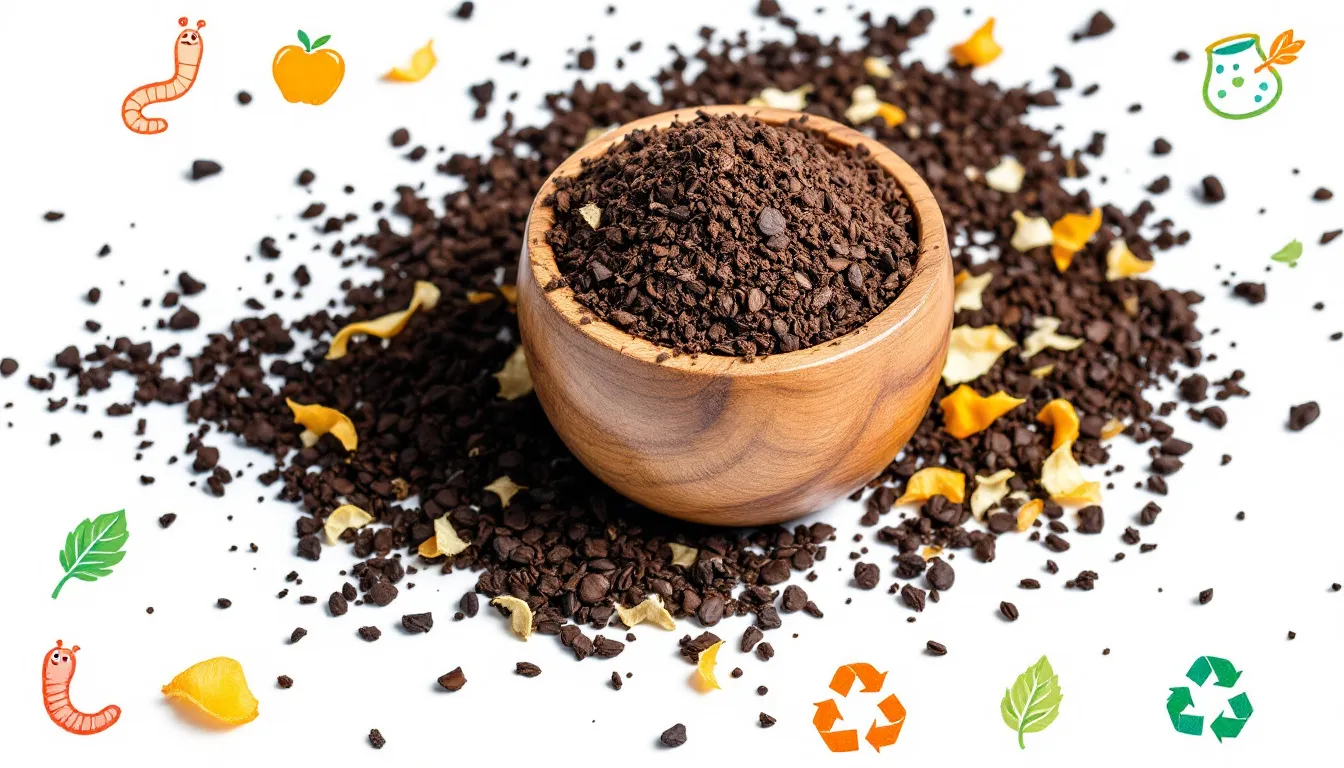 A bowl filled with used coffee grounds ready for composting.
