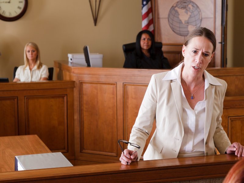 Image of a lawyer in court.