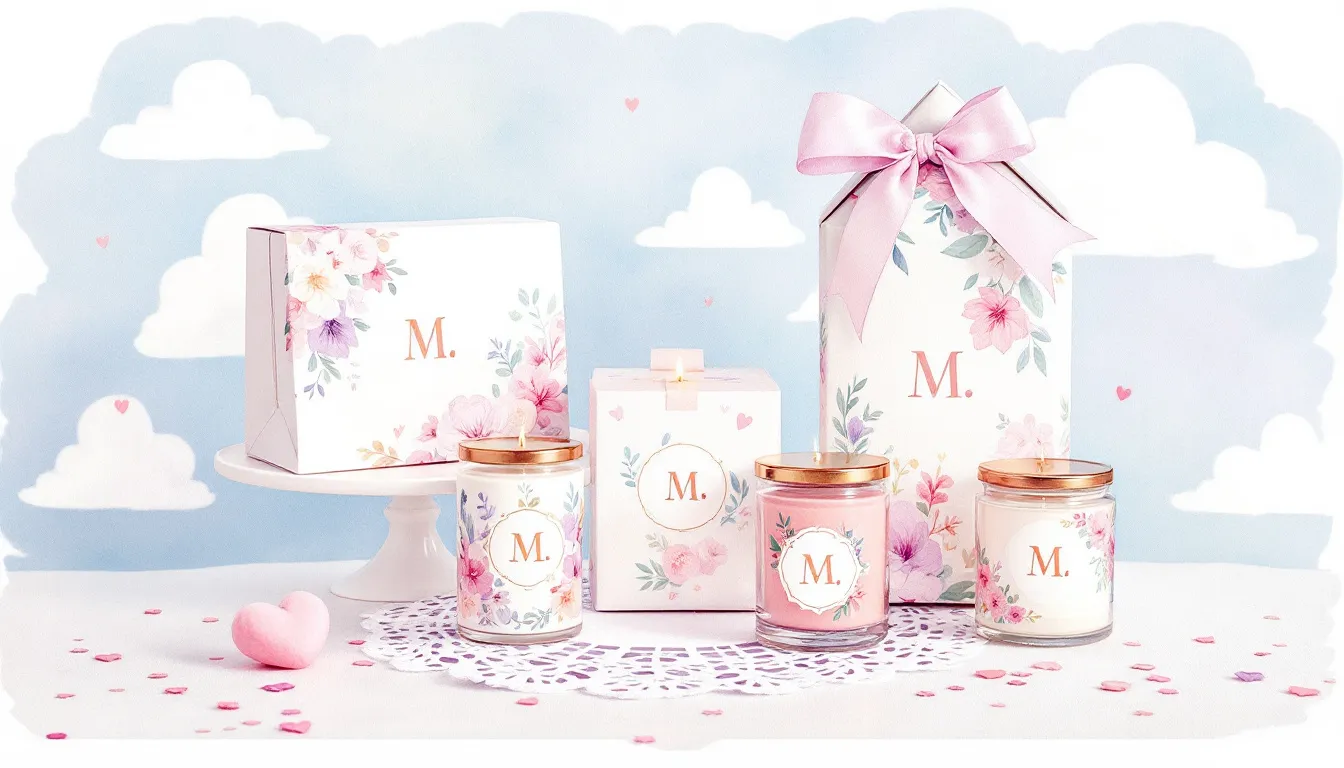 Personalized self-care gifts including monogrammed spa sets and scented candles.