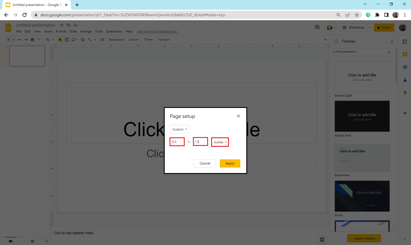 After you input the specific slide size to your vertical presentation.