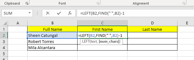 Extract Names with the LEFT function