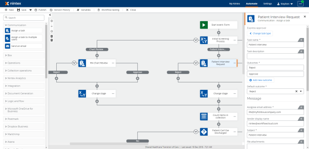 A screenshot of Nintex, a business process management tool used for working with integrated systems.