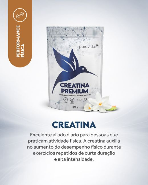 Creatina Premium Puravida, com mais explicação da marca sobre o produto. Imagem: site oficial da marca