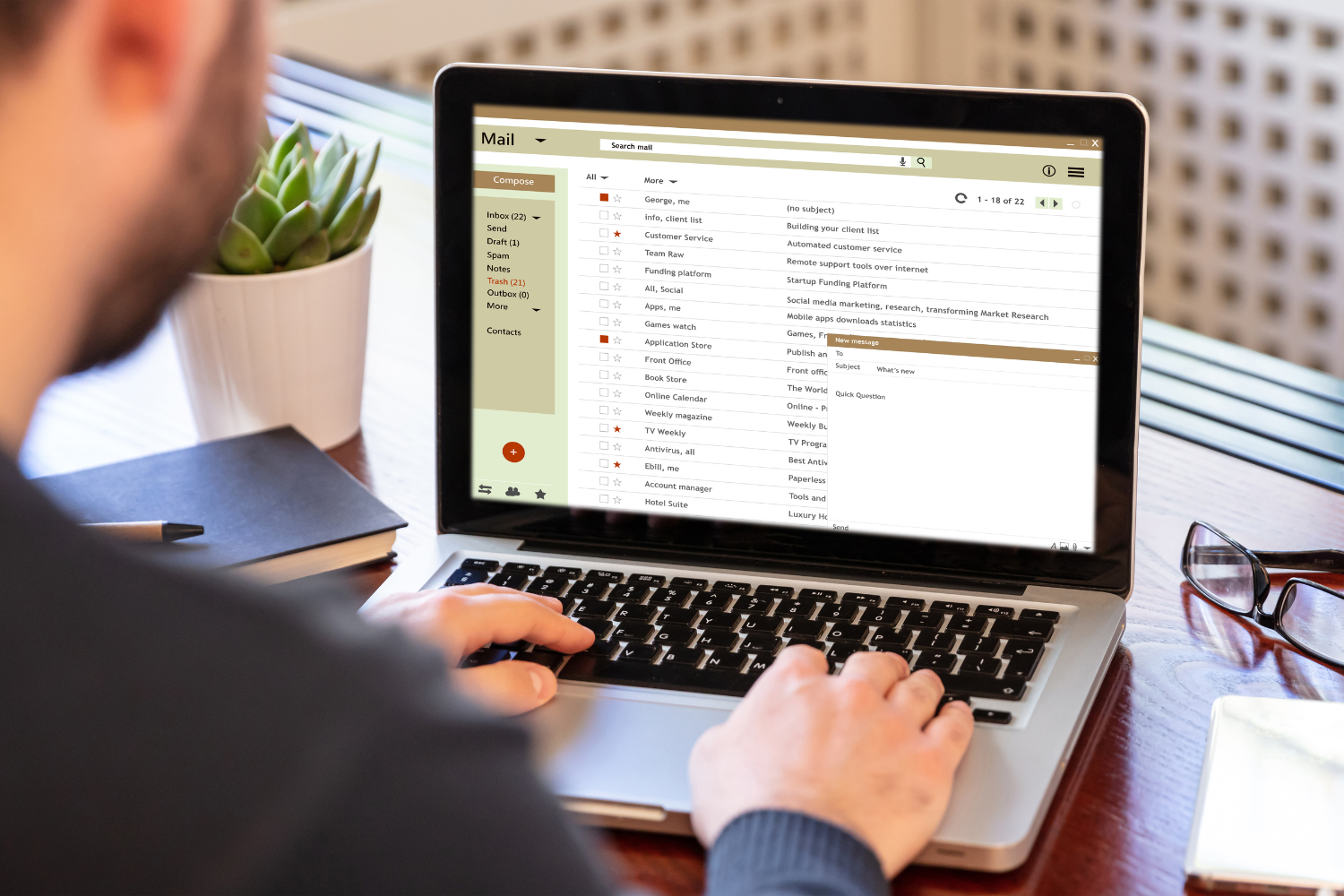 Business owner making an email list.
