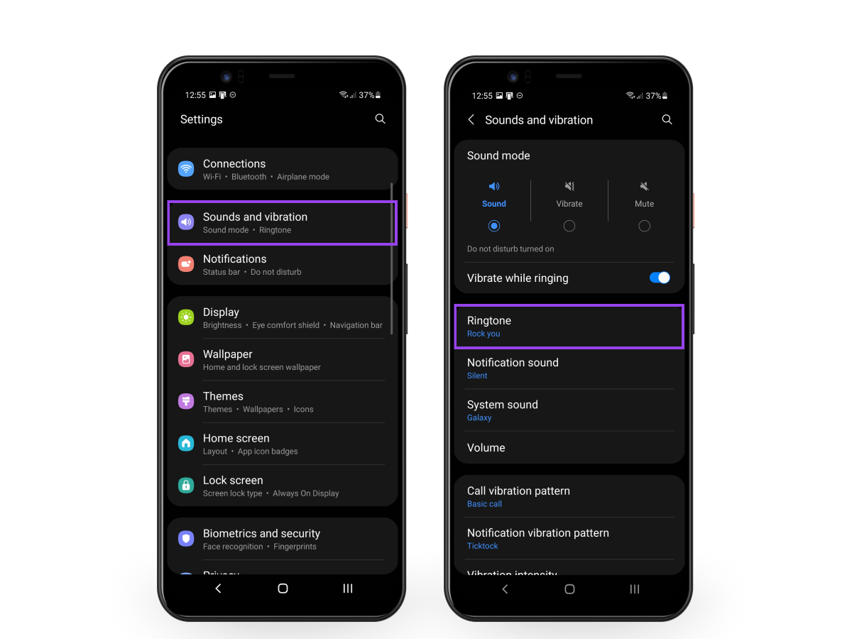 Settings > Sound > Phone Ringtone.
