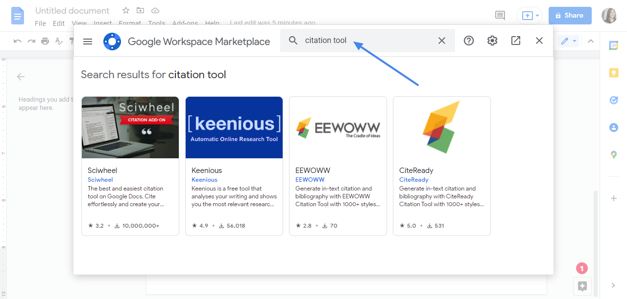 search for the citation tool in the search bar
