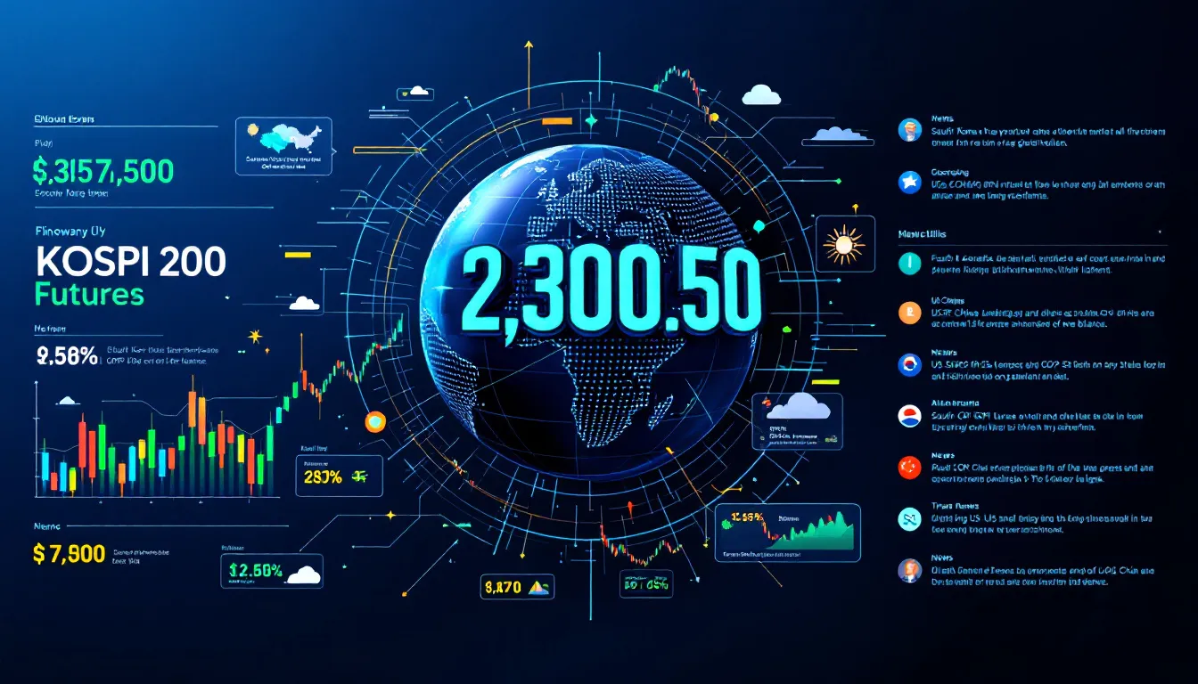 Global events affecting the KOSPI 200 Futures market, depicted through news headlines.