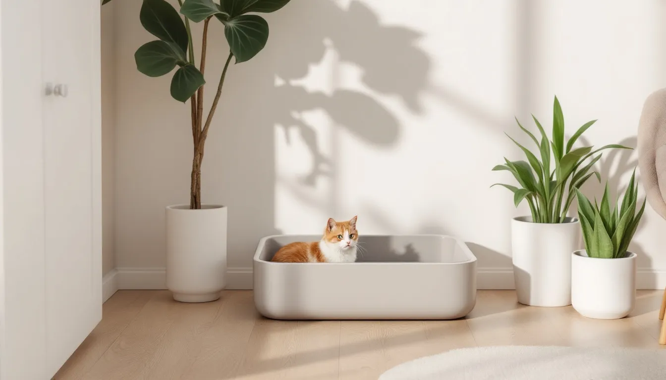 Populaire stijlen en vormen van design kattenbakken die passen in een modern interieur.