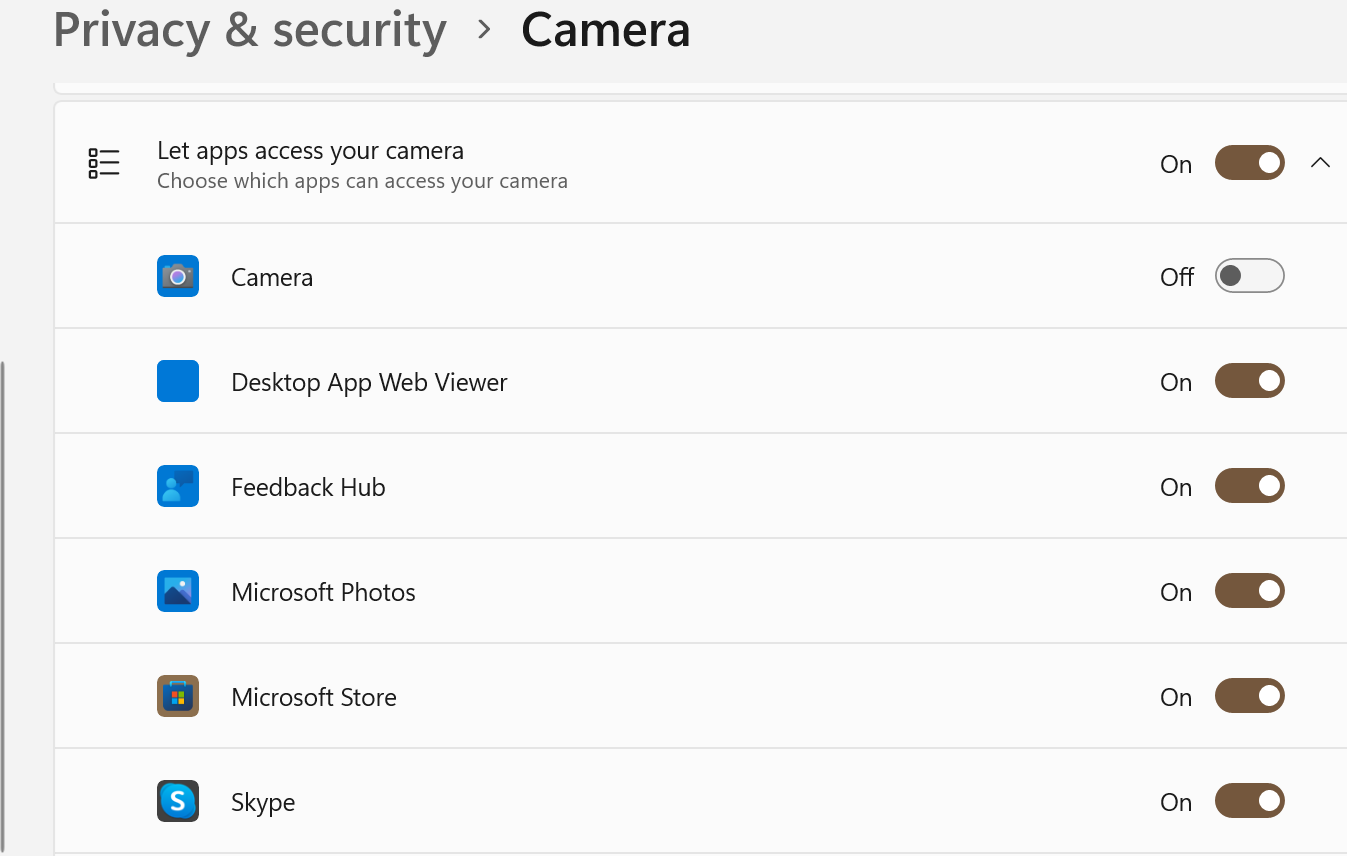 Privacy & security settings for cameras