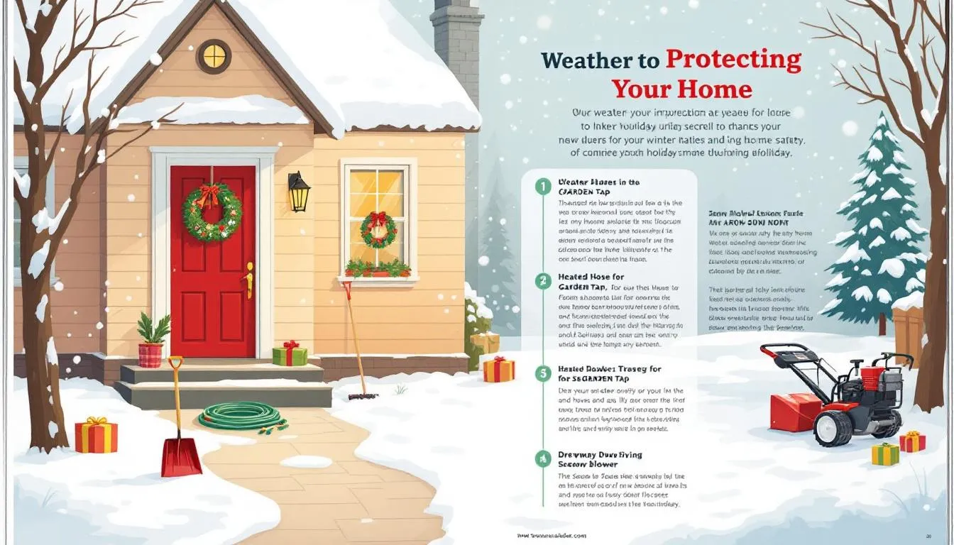 A winter scene highlighting weather-related precautions, with a focus on protecting your home during the holiday season.