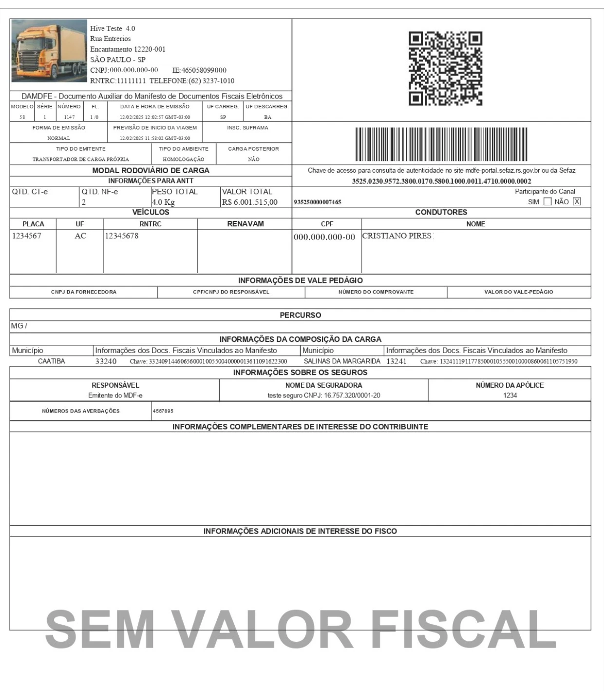 Modelo de DAMDFe , versão simplificada do MDFe