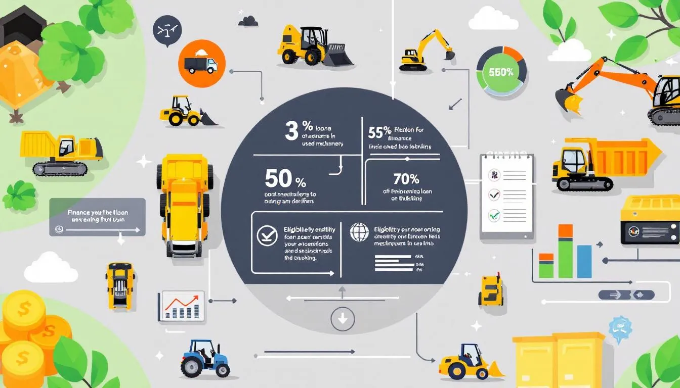 An illustration depicting various used machinery that can be financed through a Mudra loan.